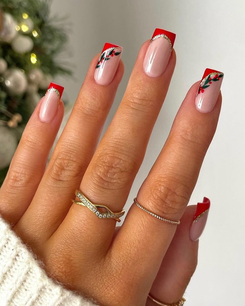 Christmas French Tips for Short Nails