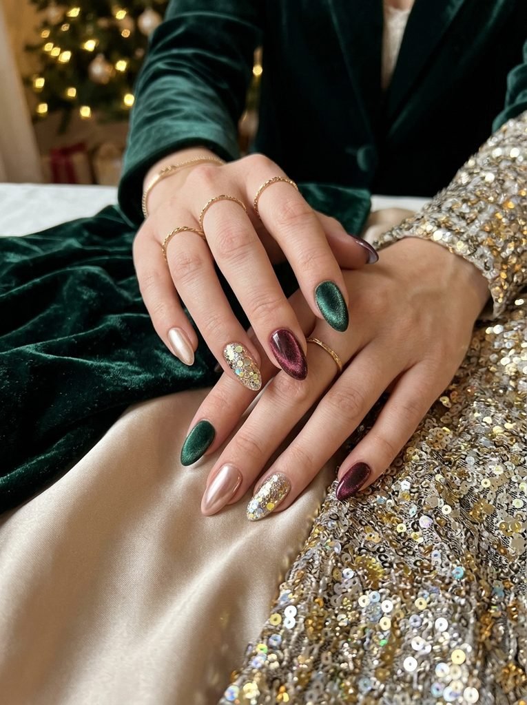 Holiday Party Nails to Match Velvet, Satin, and Sequins