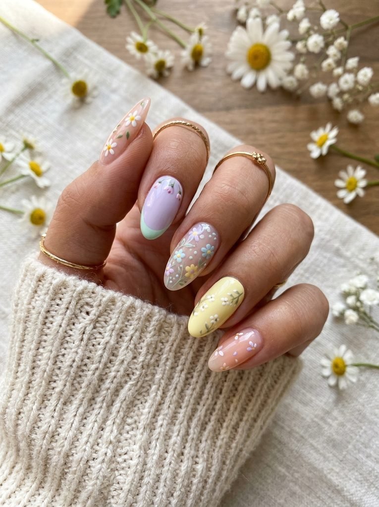 Spring Nail Ideas in Pastels, Florals, and Sheer Colors
