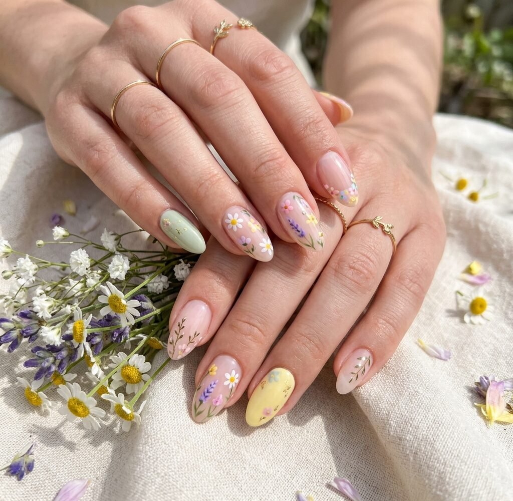 Spring Nail Ideas in Pastels, Florals, and Sheer Colors