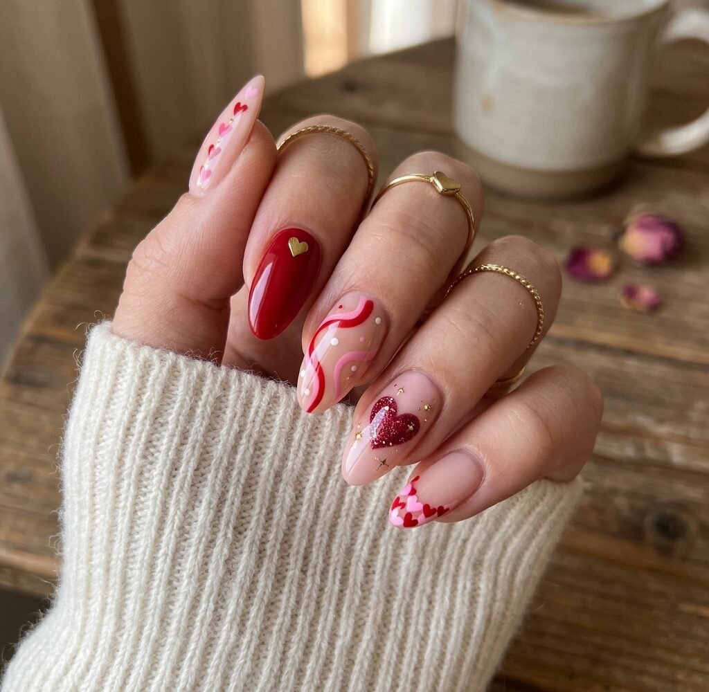 Valentine’s Day Nail Ideas Pink, Red, and Subtle Heart Designs